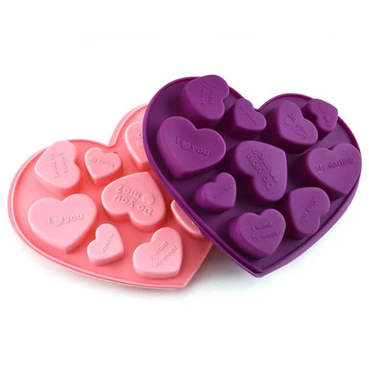 Stampi per cioccolato in silicone a forma di cuore Lettere inglesi Stampo per torta al cioccolato Vassoio per ghiaccio in silicone Stampi per gelatina Stampo per sapone