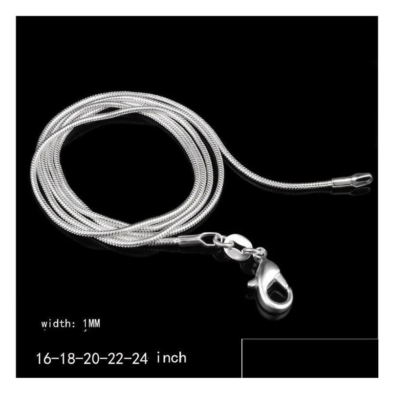 Kedjor 925 Sterling Sier pläterade 1 mm ormhalsband unisex hummer clasps slät kedja uttalande smycken storlek 16 18 20 22 24 tum dh4mb