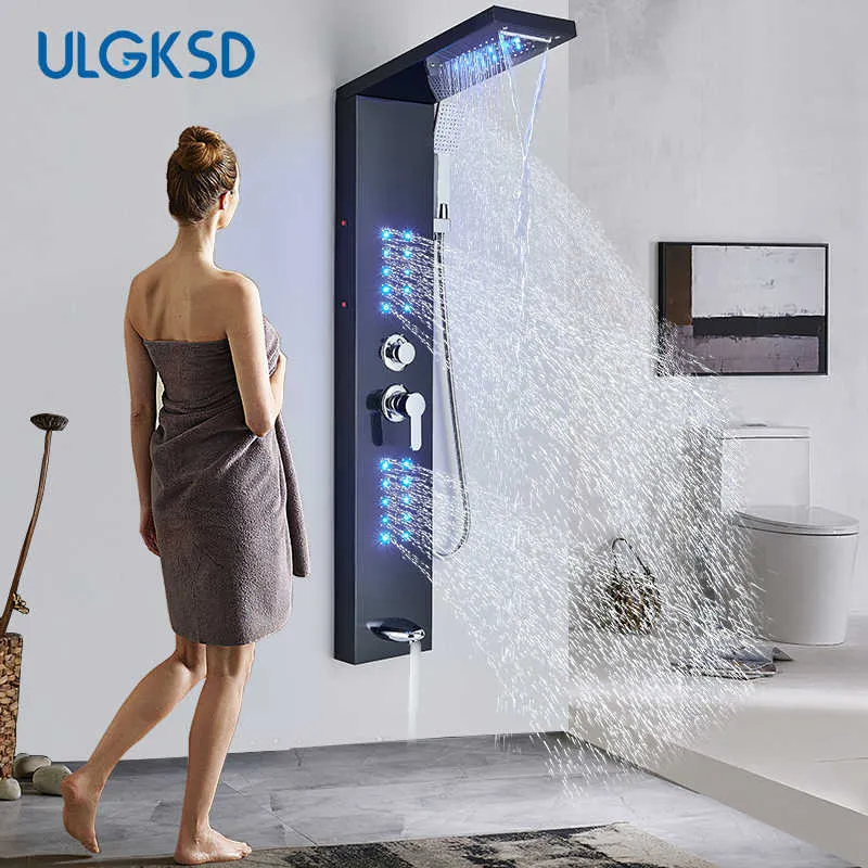 Ensembles de douche de salle de bain ULGKSD Panneau de douche de salle de bain Lumière LED Robinet de salle de bain Chaud Froid Pluie Mélangeur Robinet de salle de bain moderne Colonne de douche pour le bain G230525