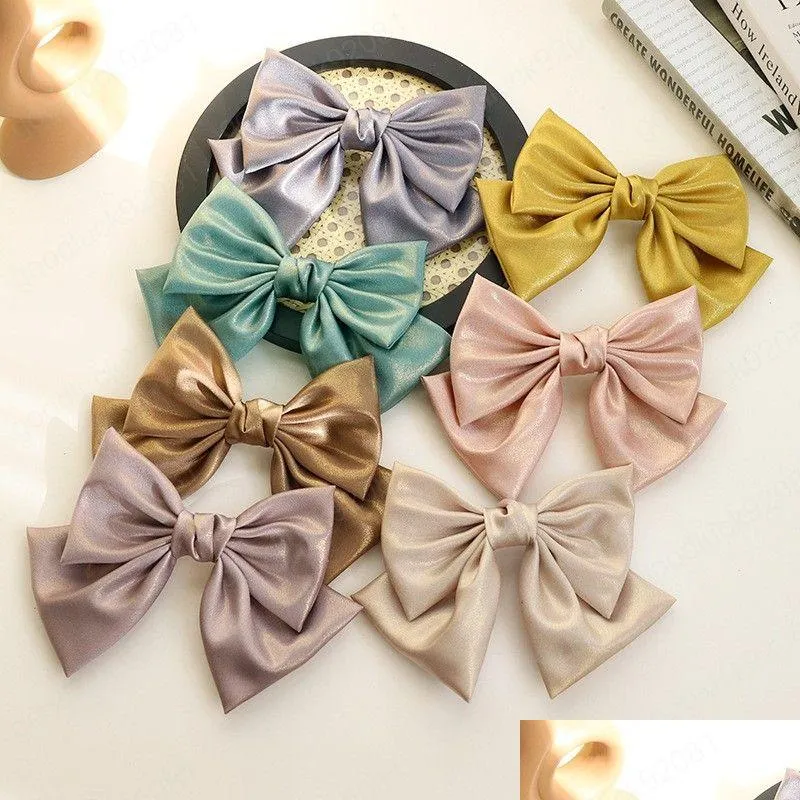 Pinces À Cheveux Barrettes Soie Satin Grand Arc Barrette Pin Filles Femmes Chapeaux Accessoires Drop Delivery Bijoux Hairjewelry Dhw4P