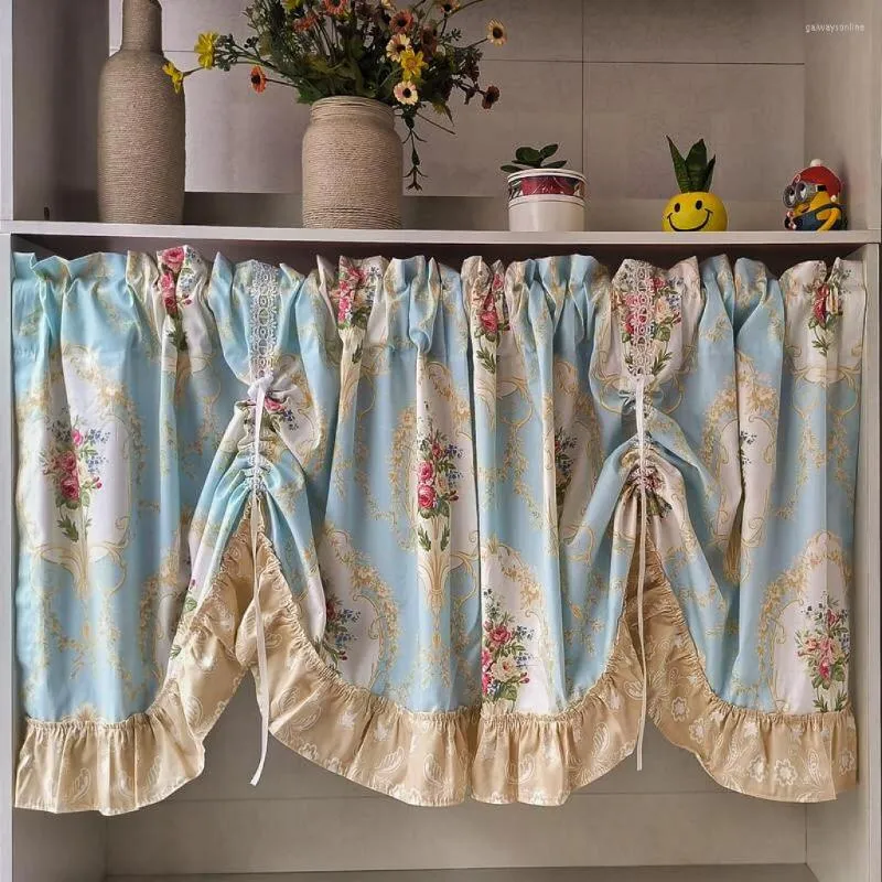 Vorhang Europäische pastoralblaue Baumwollküche Kurzschrank/Regal Staubdichtes dekorativer Trennwand