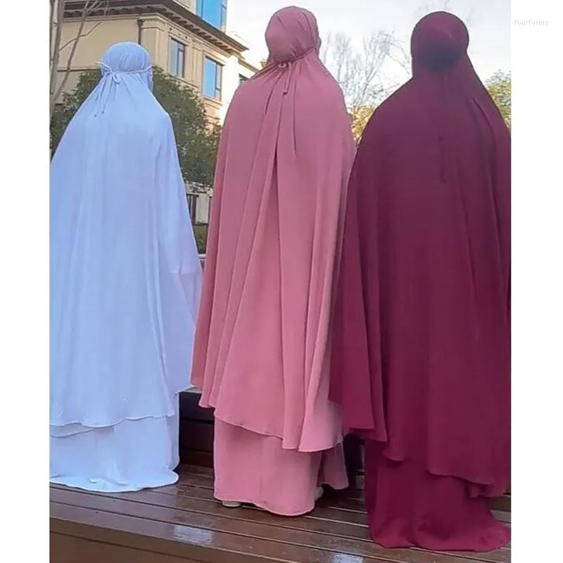 Muslim Hooded Abaya Khimar Jilbab Set Islamic Prayer Garment With