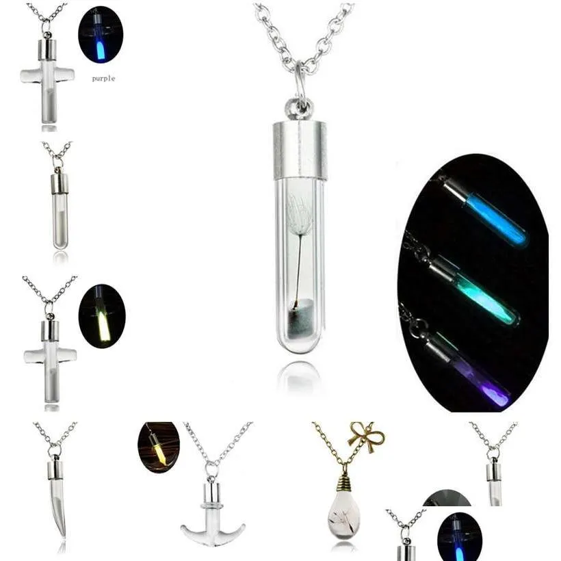 Pendant Necklaces Crystal Drifting Bottle Dolphin Cross Necklace Chili Water Drop Light Bb Luminous S Gsfn113 With Chain Mix Order 2 Dhmwa