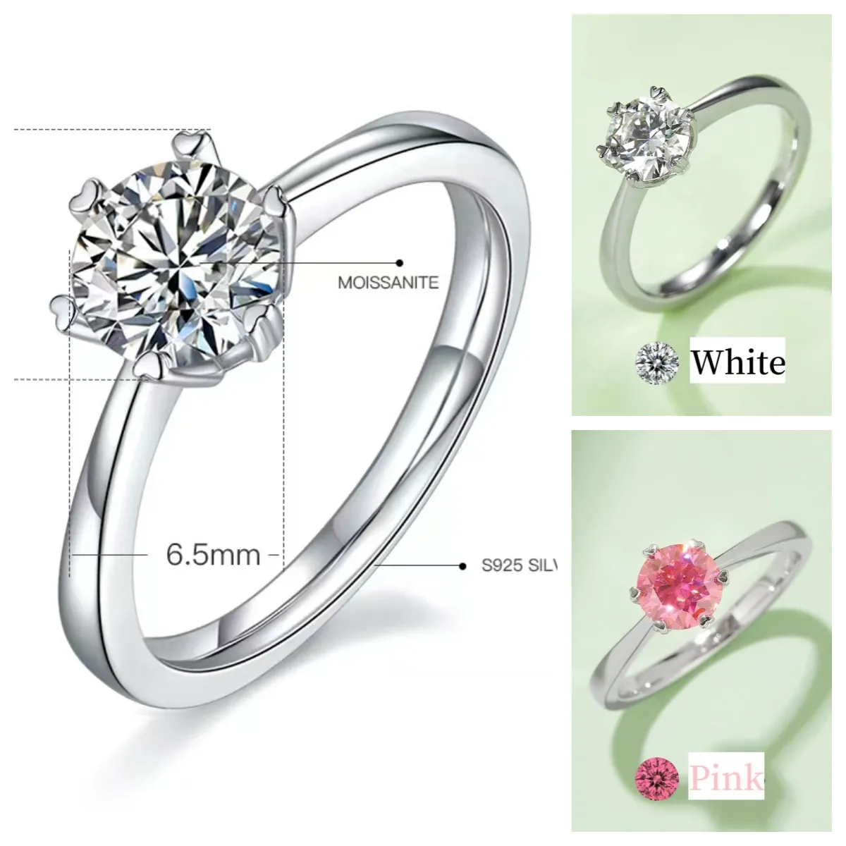 Bague de bijoux de créateur bras droit classique six griffes bagues en platine pour femmes bague en diamant blanc doré rose bleu moissanite collier de luxe bague de fiançailles M03A