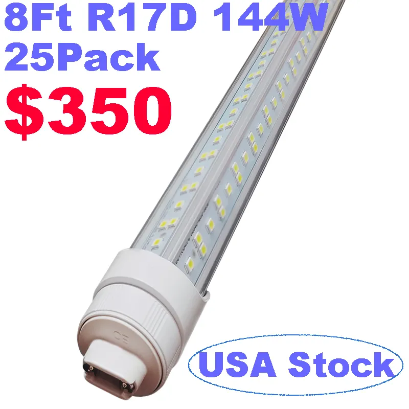LED Tube Light, 8 Foot 144W Rotate V Shaped, R17D/HO 8FT LED Bulb ,6500K Cold White, Clear Cover, (Replacement for F96T12/CW/HO 300W), Ballast Bypass,Dual-End Powered crestech168