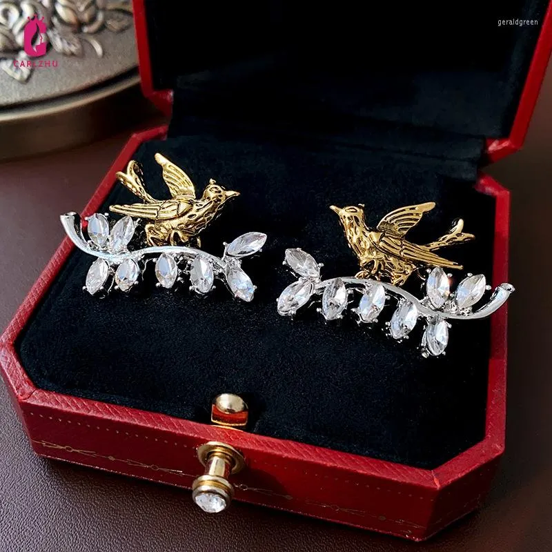 Stud Earrings 2023 Luxury Temperament Rhinestone Bird Leaf For Women Fashion Vintage Party Gift Jewelry