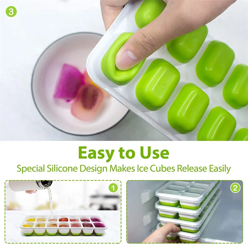Silicone Ice Cube Tray Mold Large-capacity Ice Tray Mold Reusable Food Grade Ice Maker with Lids Popsicle Mould