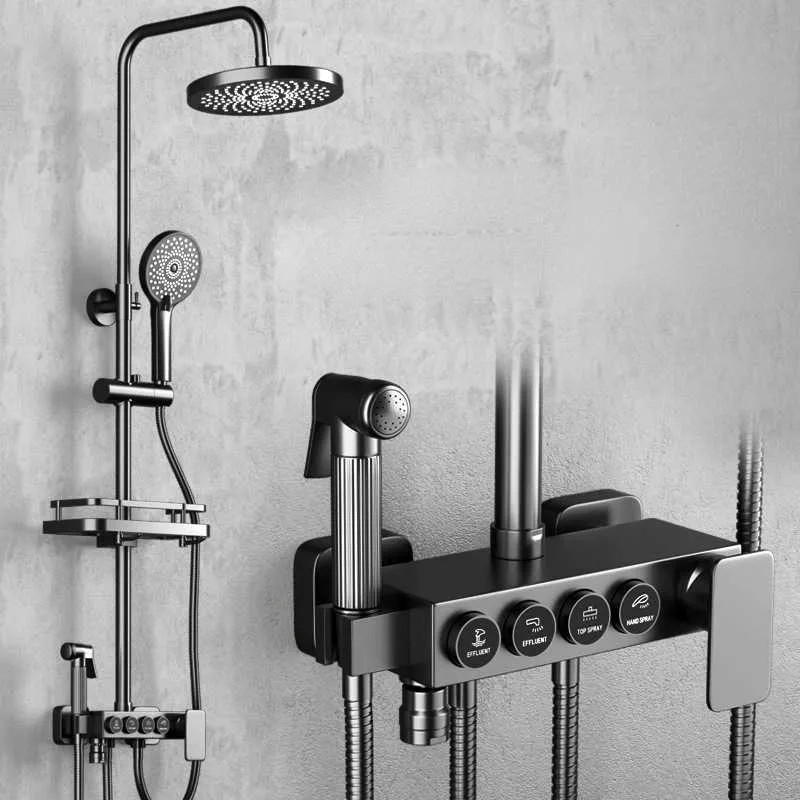 Ensembles de douche de salle de bain Robinet de salle de bain Système de douche à température constante intelligent Ensemble Pistolet Gris Bouton Smart Quatre vitesses G230525