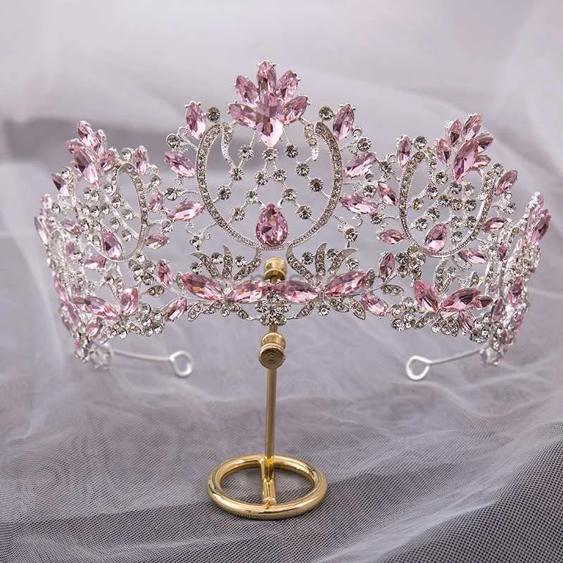 Autres accessoires de mode KMVEXO baroque magnifique grand diadèmes strass rose bijoux de cheveux pour les femmes cristal couronne de mariage mariée chapeaux fête Jewe J230525