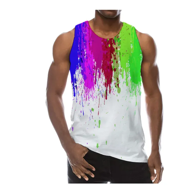 Nowy druk 3D Zabawny Summer Rainbow Graphic Tank Top Fashion Men Men TrackSuits Crewneck Kamizel