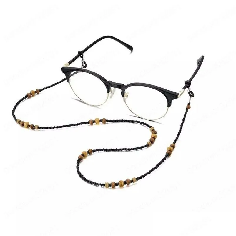 Chaînes de lunettes Chaîne de lunettes rondes en bois perlé S'adapter à toutes les lunettes Boucles antidérapantes Sile réglables Lunettes de soleil Drop Delivery Fa Dh4Ty