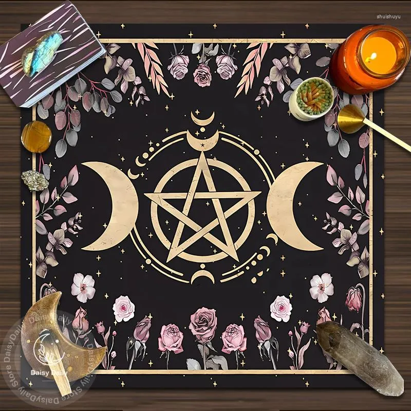 Tovaglia a forma quadrata pendolo divinazione tripla luna floreale altare tovaglia bordo tappetino rune misteriose