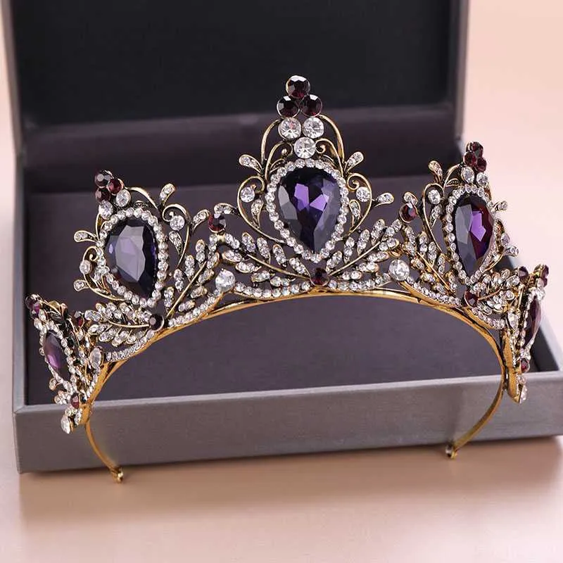 Diğer Moda Aksesuarları Vintage Charming Mor Kristal Gelin Taç Tiaras Kafa Bantları Muhteşem Rhinestone Diadem Gelin Düğün Saç Aksesuar J230525