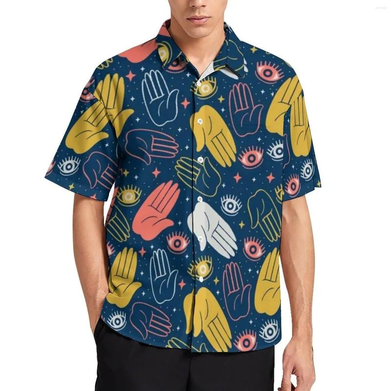 Camisas casuais masculinas Mão do olho maligno Camisa de praia Hawaii Fashion Bloups Man Print Big Size 3xl 4xl