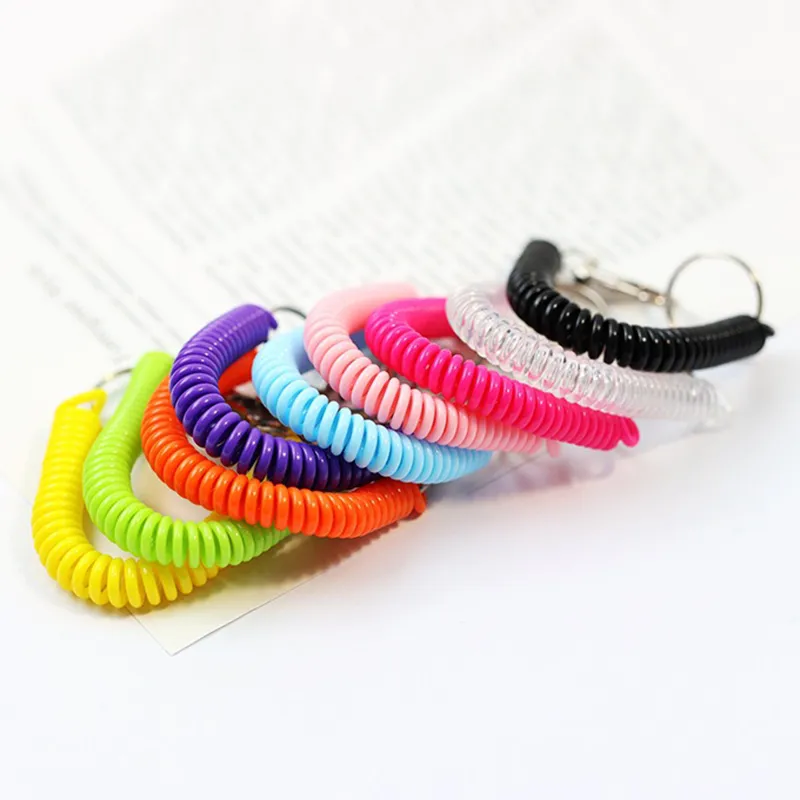 2022 Spiral Stretch Keychain Ny Elastic Rope Key Ring Metal Carabiner för utomhus Anti-Lost Phone Spring Key Cord Clasp Hook