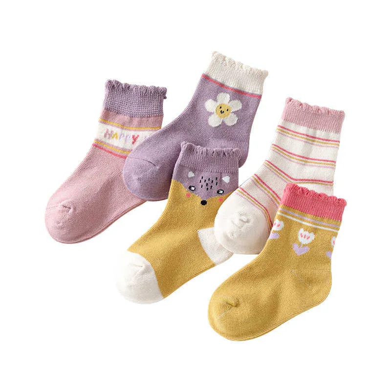 Socks 5 pairs of cotton fashionable boys girls baby soft cute cartoon warm shorts 0-12 years new children's socks autumn and winter for teenagers G220524