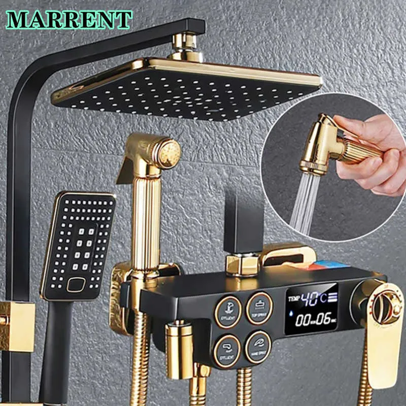 Bathroom Shower Sets Smart Digital Bathroom Shower Set Quality Brass Bathtub Mixer Faucets ABS Shower Head Wall Mounted Thermostatic Shower System G230525