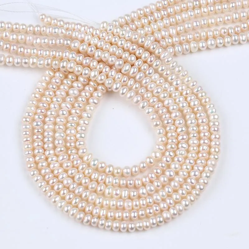 Chains 3.5-4mm White Button Shape Freshwater Pearl Bead Strand For Jewelry Making