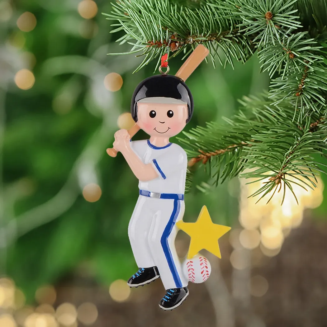 Maxora 도매 수지 광택있는 어린이 야구 소년 야구 소녀 크리스마스 장식품 휴가 및 가정 장식에 사용되는 개인 선물