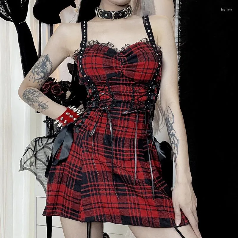 【即納】 DHgate.com:Black Red Plaid Gothic Lady Empire Strap Lace-up スーツ・フォーマル・ドレス