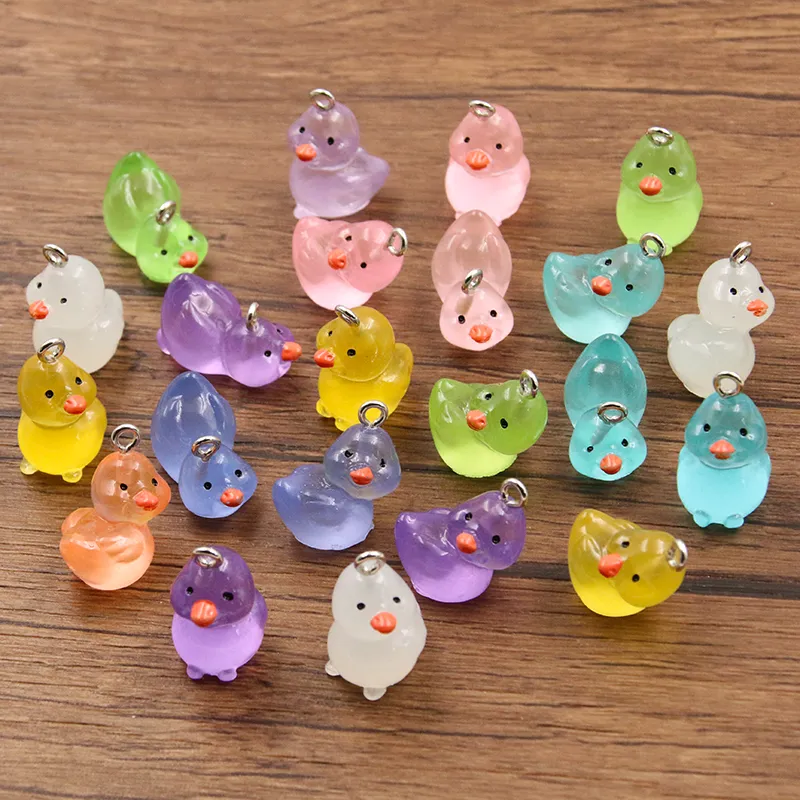 10Pcs Mix Style Size Noctilucent Duck Resin Earring Charms Diy Findings 3D Phone Keychain Bracelets Pendant For Jewelry Making