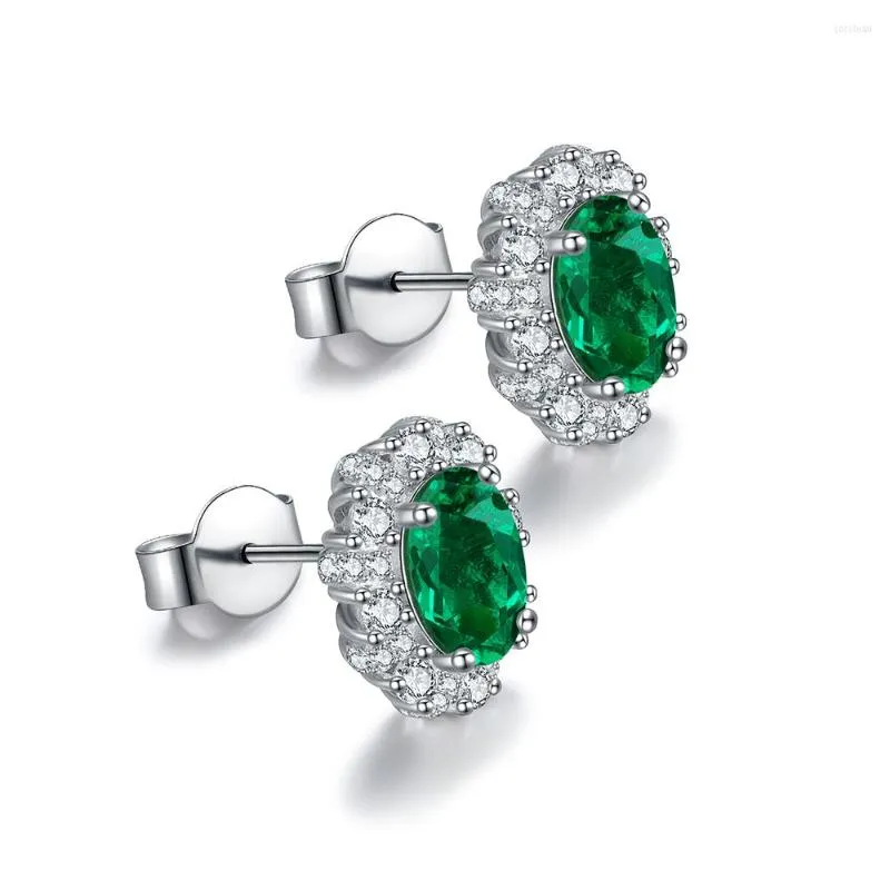 Orecchini a bottone Prezzo all'ingrosso Classic Simple Women Jewelry Forma ovale Lab Grown Emerald Orecchino Pendientes Plata 925 Boucle Oreille Femme