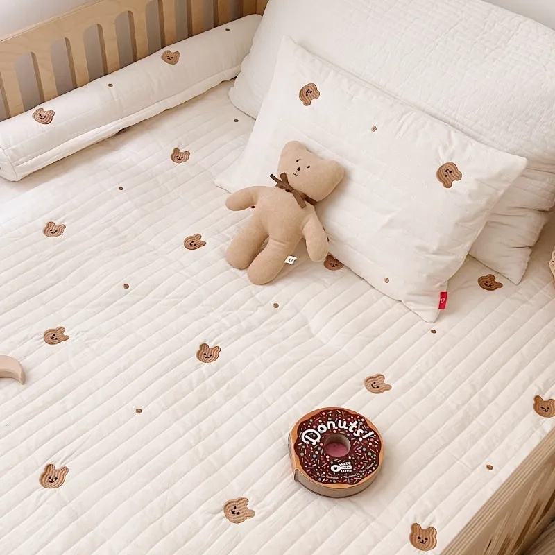 Folha de berço coreano Berço de berço Bunny Bordado Baby Baby Cotton Kids Mattress Capa Infantil Permite Alfândega feita 230525