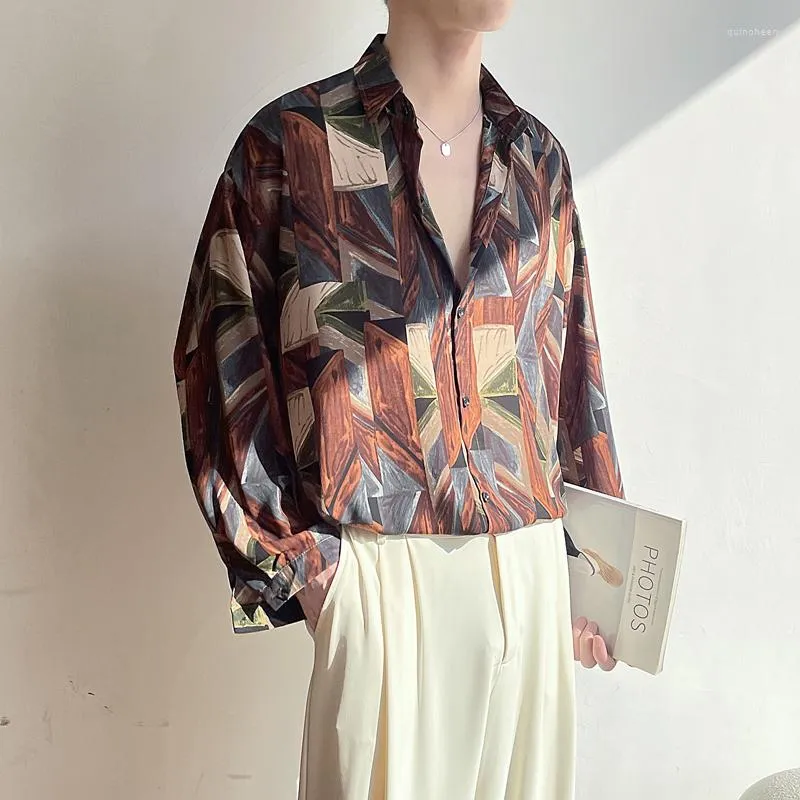 Mäns casual skjortor berättade för Tale Men Long Sleeve Print för Luxury Designer Clothes Hawaiian Fashionable Elegant Classic Blouse
