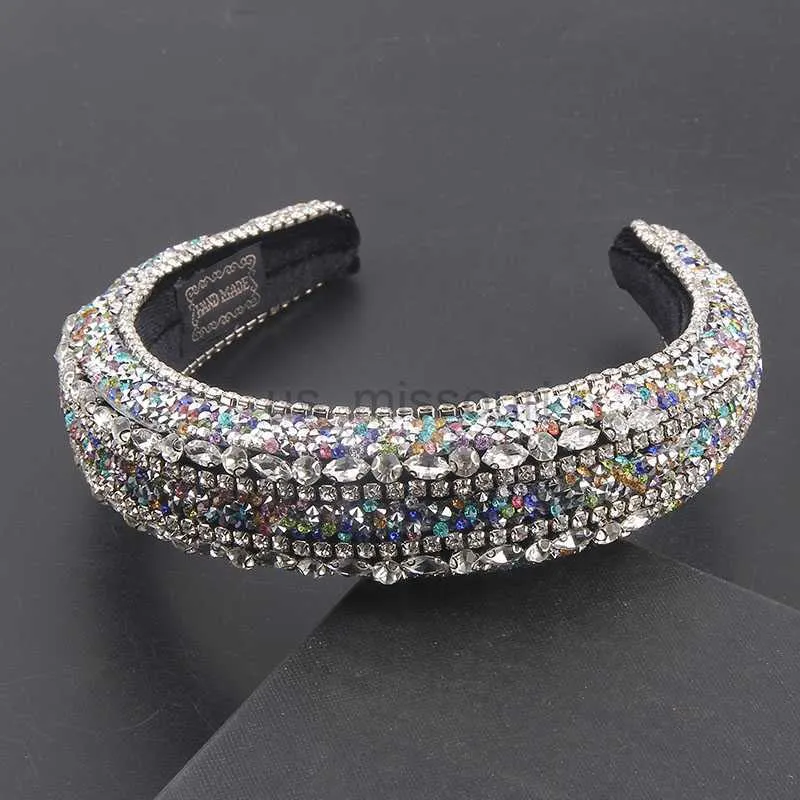 Other Fashion Accessories New European Palace Style Luxury Sparkly Rhinestones Headband Baroque Crystal Thick Sponge Hair Bnad Women 905 J230525