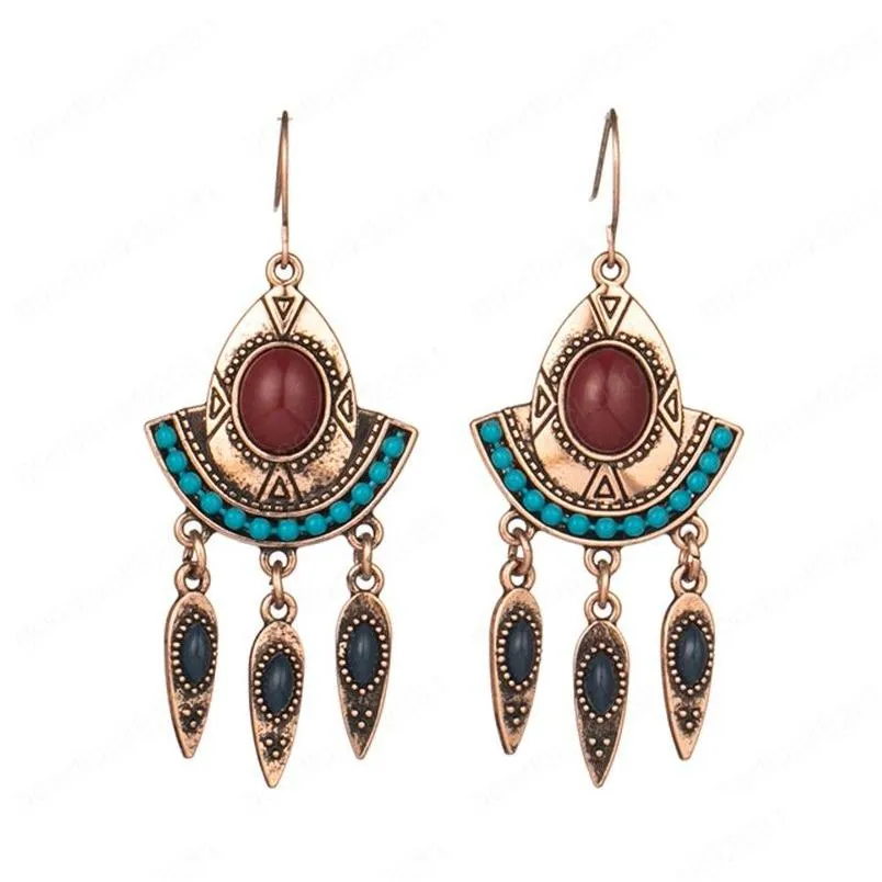 Dangle Chandelier Rose Goldn Tassel Earring For Women Bohemia Ethnic Red Natural Stone Female Indian Jewelry Accessories Drop Deli Dhv5Q