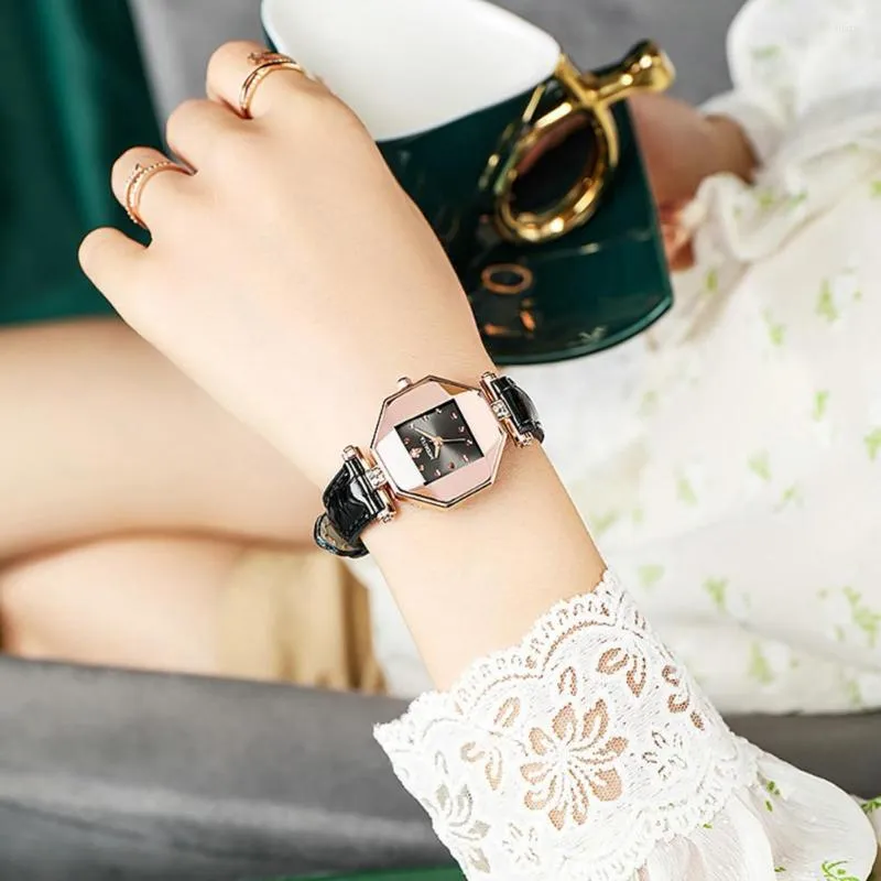 Wristwatches Stylish Octagonal Women's Watch With Rhinestone Accents Adjustable Faux Leather Strap Gift For Fashionable Ladies