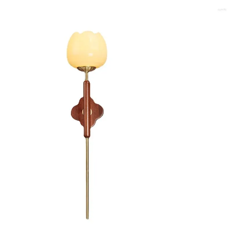 Wall Lamp Chinese Style Copper Jade Living Room Light Bulb Bedroom Bedside Zen Aisle