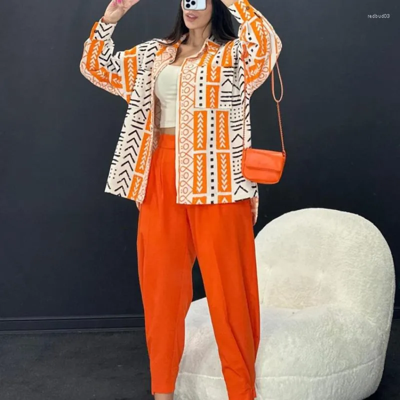 Calças de duas peças de duas peças 2023 Mulheres da primavera do verão Gets 2 African Print Slave Long Slave Tops harem Pant Terne Lady Roupfits