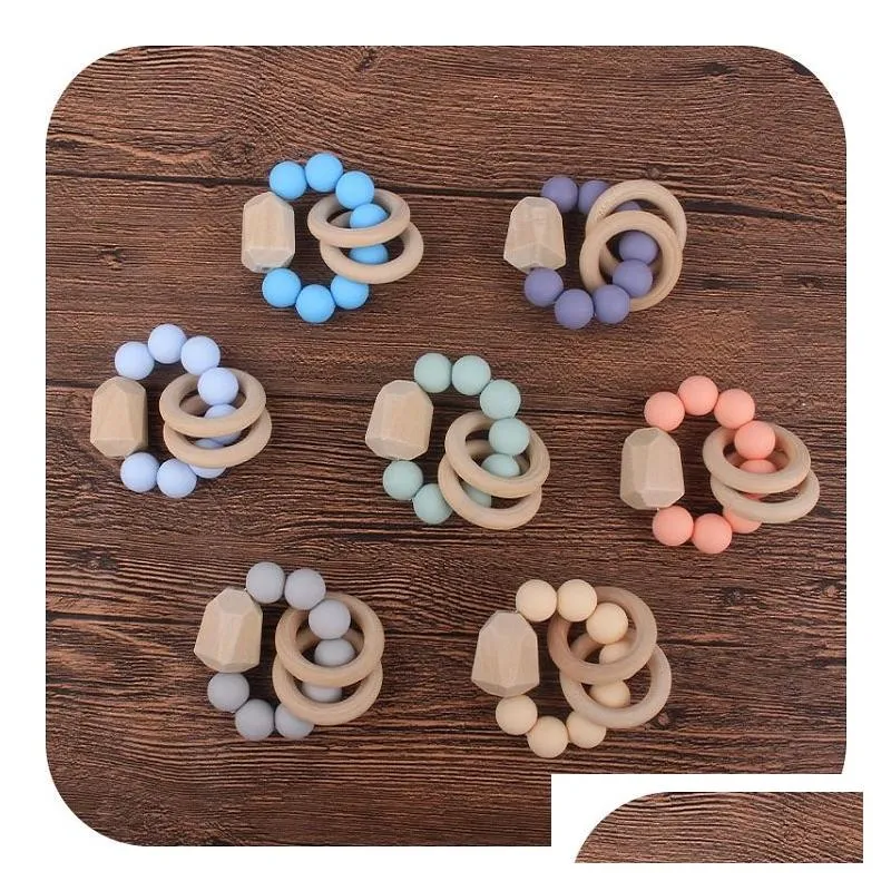 Soothers Teethers Baby Teether Rings Food Grade Beech Wood Teething Ring Chew Toys Shower Play Round Wooden Bead Born Sile Drop De Dh5Gi