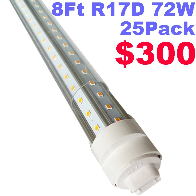 Luz de tubo de LED R17D de 8 pés, F96T12 HO BULS LED de 8 pés, Luz de 96 '' de 8ft LED Light Substitua T8 T12 Bulbos fluorescentes, entrada 100-277V, 9000lm, branco frio 6000k, lente clara Crestech