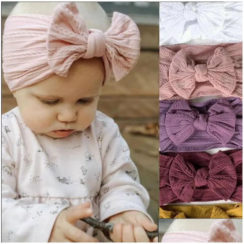 Accessoires pour cheveux Bébé Bandeau Jacquard Noeud Turban Nylon Toddler Girls Head Wrap Solid Wide Headwear 18 Couleurs Dw6381 Drop Deli Dhlin