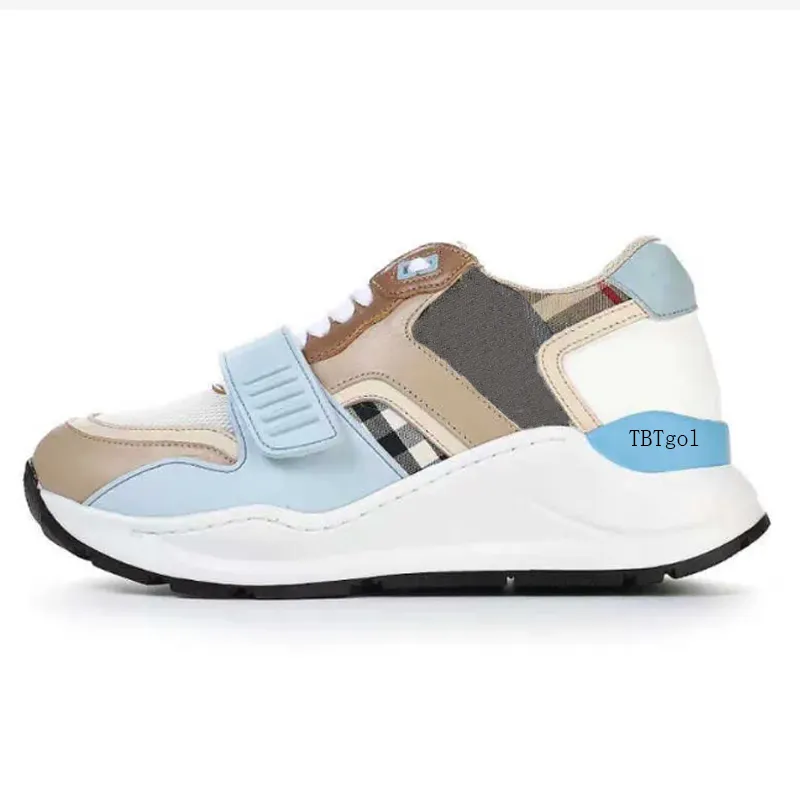 Designer Womens Check Cotton Canvas and Leather Sneakers with Curved Sole Lace Up and Velcro Closure
