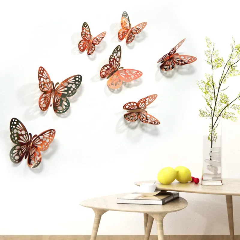 12 -stcs/lot 3d holle vlinderwandsticker Decoratie vlinders stickers Diy Home Verwijderbare muurschildering Decoratie feest bruiloft Kinderkamer raam Decors JY0995 0525