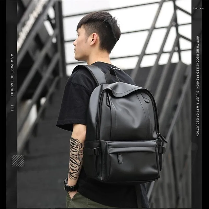 Backpack Waterproof 14 Inch Laptop Men Leather Backpacks For Teenager Travel Casual -selling