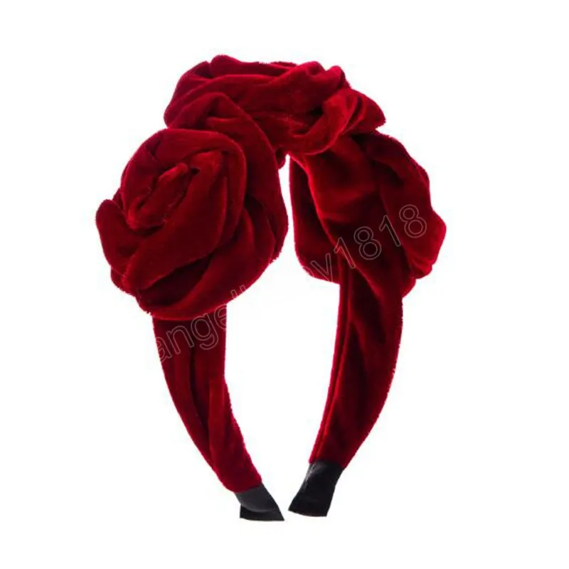 Fashion Headband Wide Side Big Rose Flower Hairband Solid Color Turban Adult Top Quality Headwear Hair Accessories