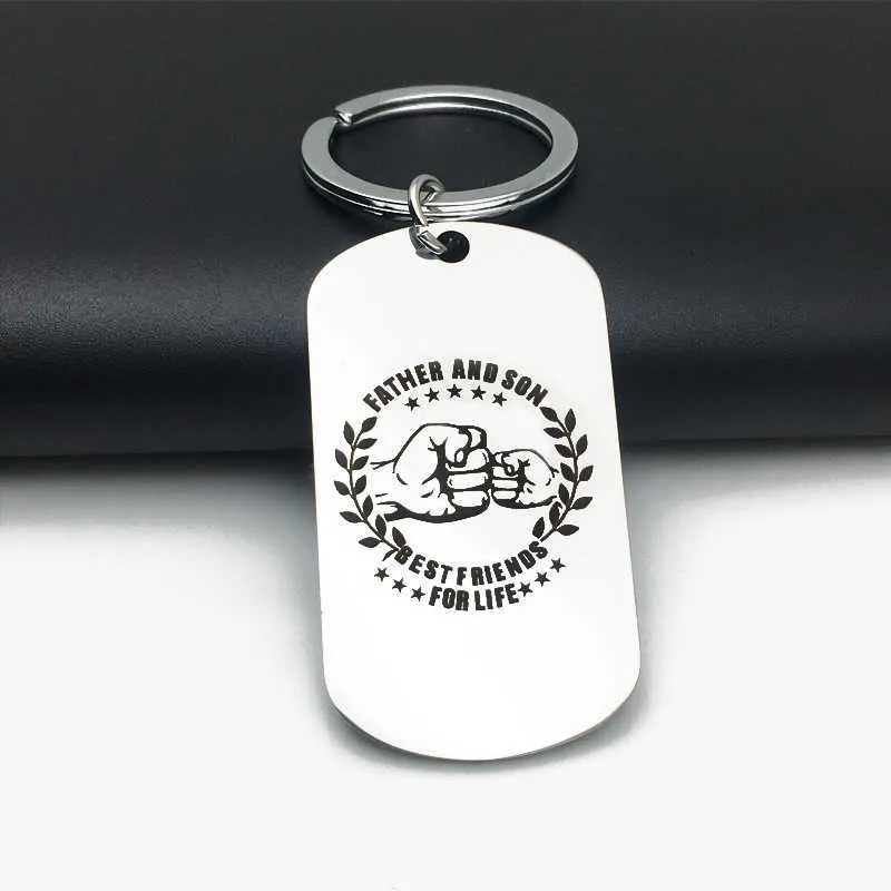 Keychains Metal Stainless Steel My Father Son Keychain Naming Dog Label Lifetime Best Friend Thanksgiving Gift G230525