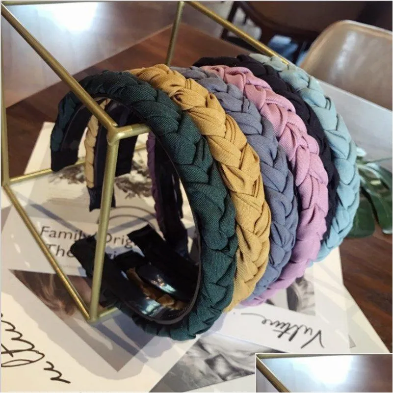 Headbands Fashion Simple Temperament Hair Accessories Womens Fabric Handwoven Twist Whip Solid Color Toothed Nonslip Hairband Headba Dhitk