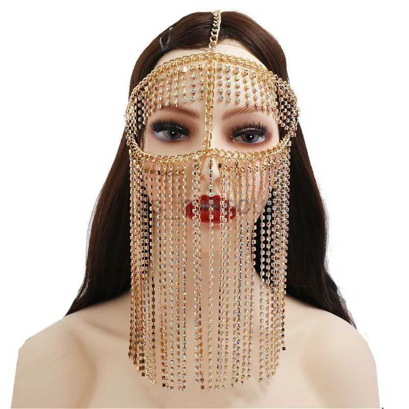 Otros accesorios de moda Rhinestone borla cadena cara joyería estilo étnico diadema para mujer máscara cadena decoración danza rendimiento accesorios J230525
