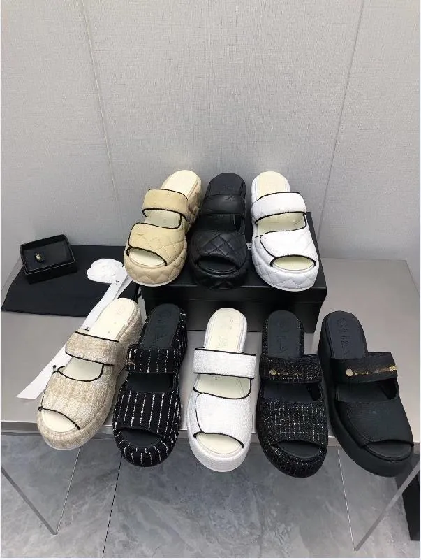 Designer's Classic Design Enters Cowhide Slippers TUP Big Sole Sandals with a Heel Height of 3cm in the Front and 7cm in the Back, Women's Shoe Factory Shoes