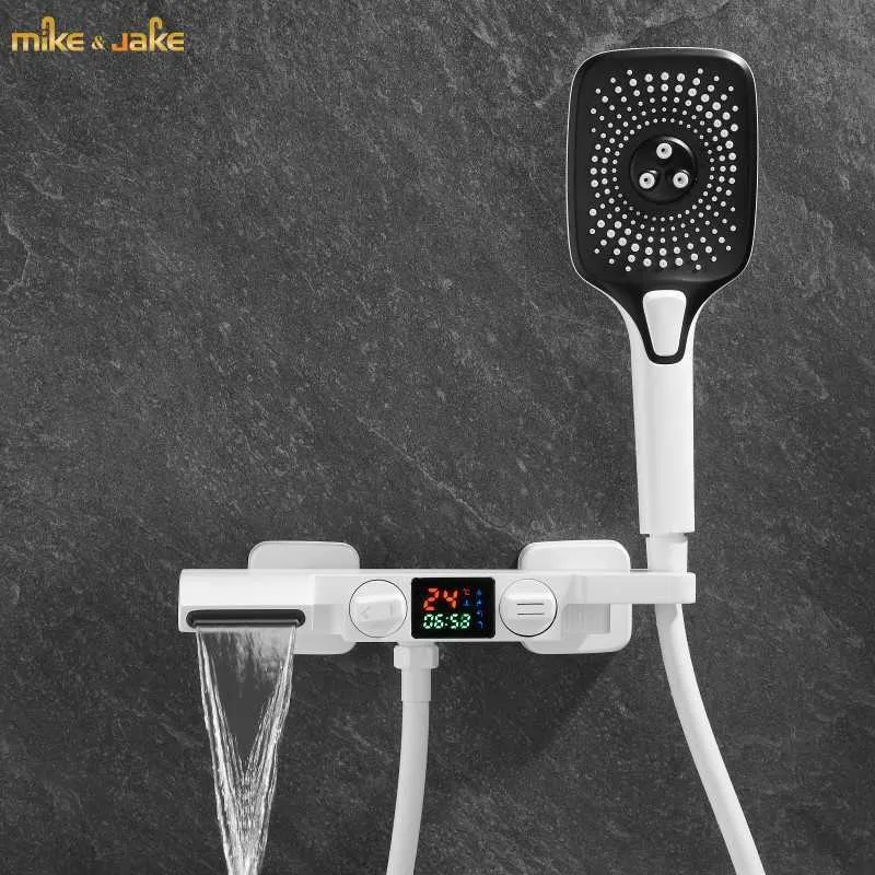 Bathroom Shower Sets Bathroom shower set bathtub Shower kit white bath tap waterfall concealed display shower set embedded digital shower G230525