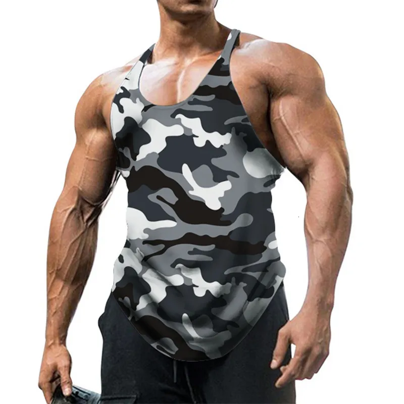 남성 탱크 탑 위장 여름 피트니스 탑 남자 보디 빌딩 체육관 의류 셔츠 슬림 핏 조끼 메쉬 싱글 근육 230524