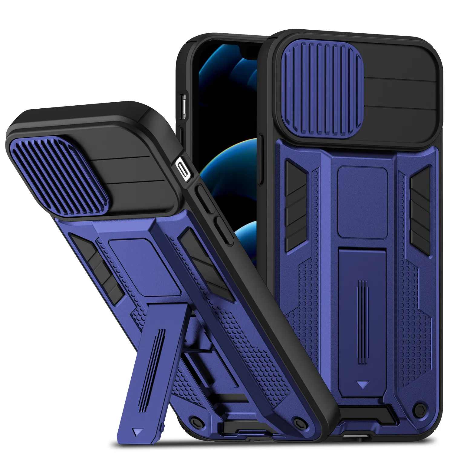 Гибридная подставка Автомобильная броня военного класса Чехлы с магнитным кронштейном Push Window Slide Защита камеры Противоударная задняя крышка для iPhone 14 13 12 11 Pro X XS Max XR 8 7 6 Plus