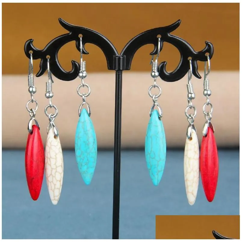 Dangle Lustre Femmes Navette Goutte Tibétain Sier Turquoise Boucles D'oreilles Gstqe103 Mode Cadeau Style National Femmes Diy Boucle D'oreille Deliv Dhxos