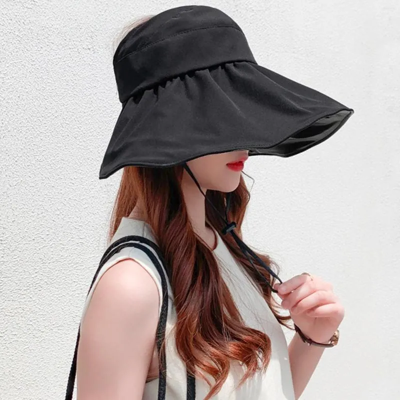 Wide Brim Hats Women's Empty Top Sun Hat Summer Leisure Travel Anti Large Eaves Sunscreen Black Rubber Fisherman