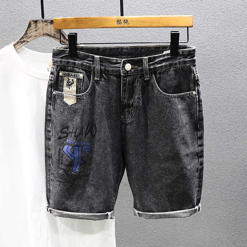 Shorts Męski Denim Nowe letnie bermudy drukowane spodnie męskie odzież retro szara prosta młodzież dżinsowe spodenki P230525